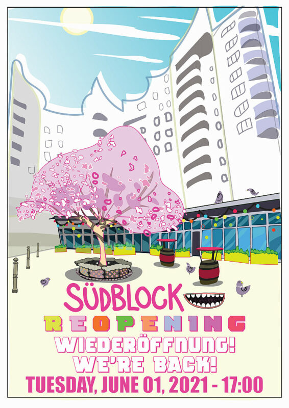 Südblock mit blühendem Kirschbaum - Südblock with blossoming cherry tree
Grafik von Marcus Knupp